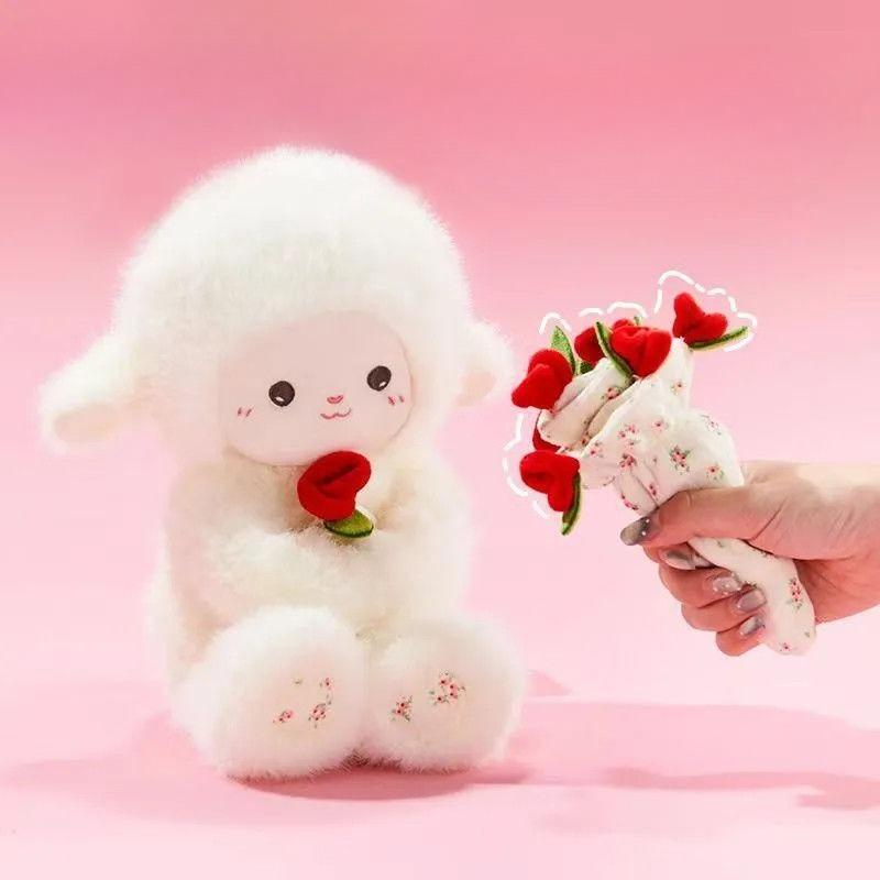 New Rose Bouquet Magnetic Suction Lamb Plush Toy Doll Children's Birthday Gift Female Cute Soothing Doll