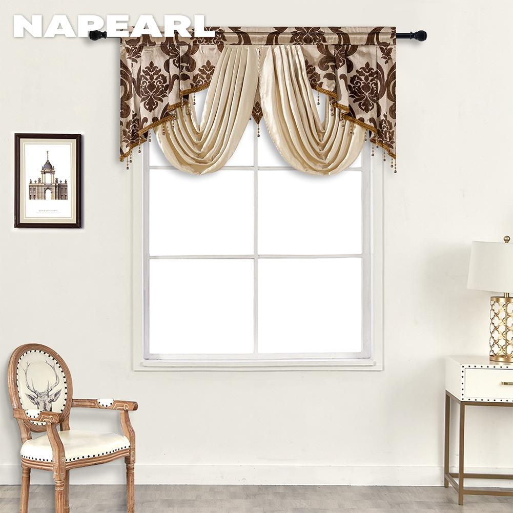 Style European Napearl 1pc 52x29in Hollowout Water Ripples Window Valance Beaded Living Room Valance Curtain