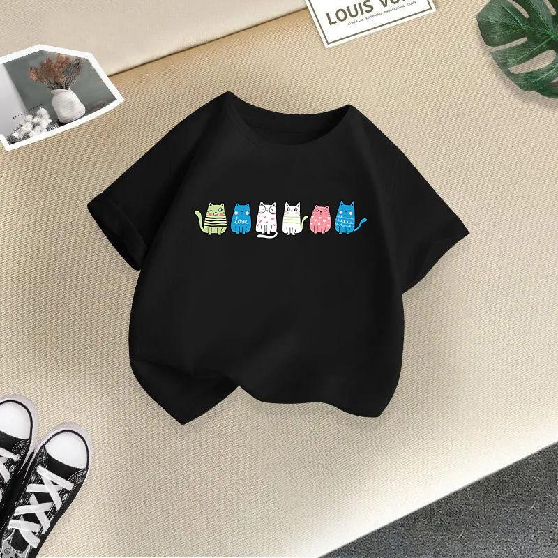 Cute Cat Printed Summer New Product Children's Clothing Children's Short Sleeved T-shirt Baby Fashion Pure T-shirt