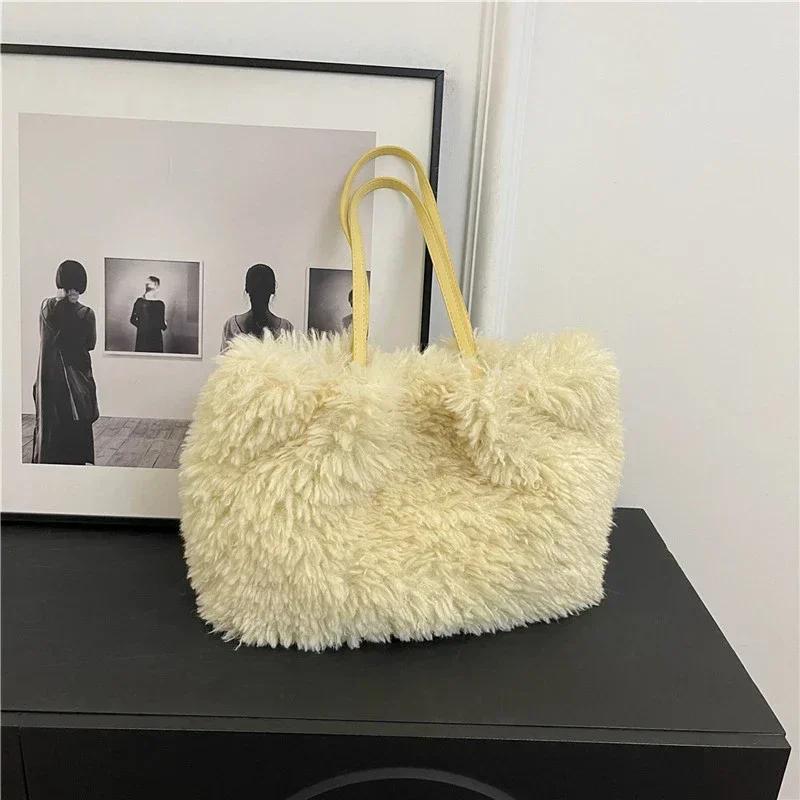 Neue große Kapazität einfarbige Fellhandtasche für Frauen trendige Mode lässig einzelne Schulter feminine Taschen