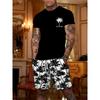 New Hawaiian Men's Beach T-shirt Shorts 2-piece Set Coconut Print Short Sleeve and Shorts Clothing Summer Holiday Men's Clothing