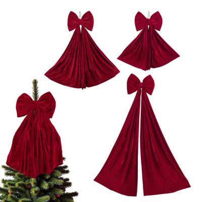 Christmas Bow Tree Topper Ornament Burgundy Velvet Wreath Bows Christmas Hanging Ribbon Gift Bows for Holiday Home Wall Outdoor Indoor