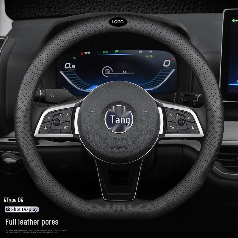 Premium Genuine Leather Steering Wheel Cover for BYD: Tang, DMI, Yuan, Song Pro, Qin Plus, Han EV, Dolphin, F3, S7