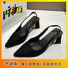 2025 European station wedding shoes explosion pointed thick heel high heels women commuter versatile shallow mouth fashion sandals