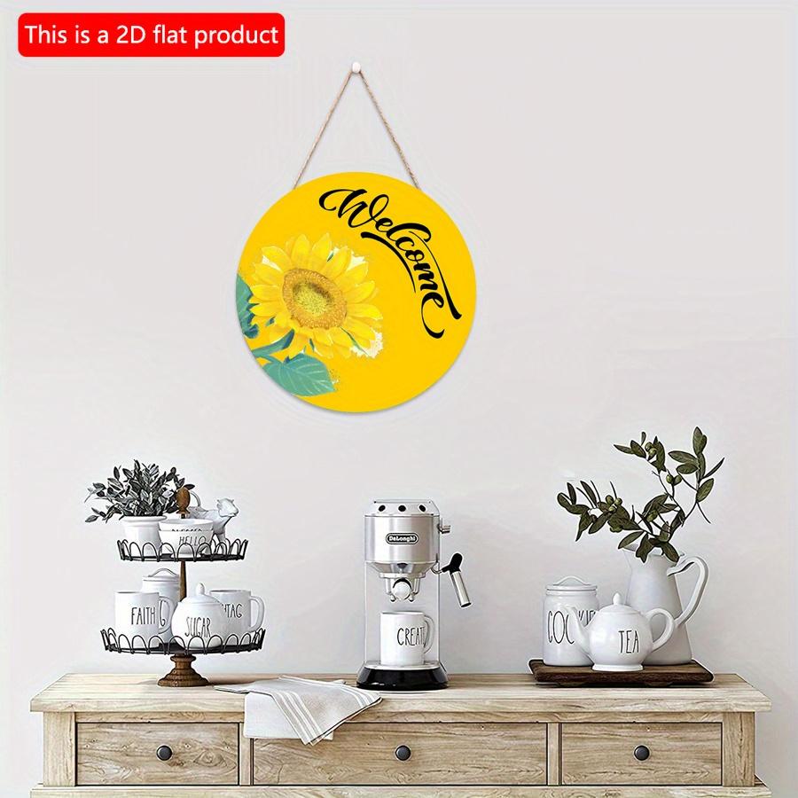 2D flat 20*20cm 1pc Rustic Yellow sunflower print Welcome Wall Awesome Hanging Decor, Spring and summer style high quality Round Wood Art Plaques Sign