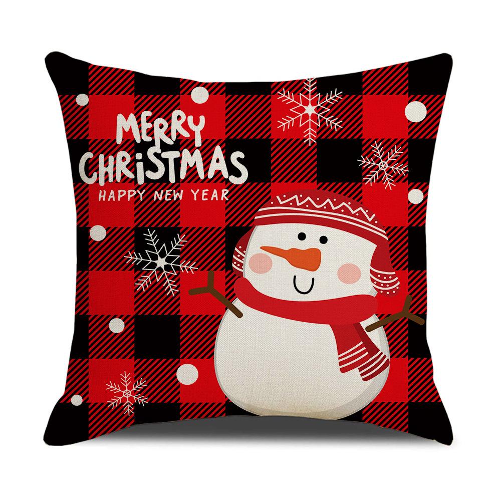 Home Furnishings Cartoon Christmas Pillow Cover Nordic Plaid Linen Cushion Cover Sofa Cushion