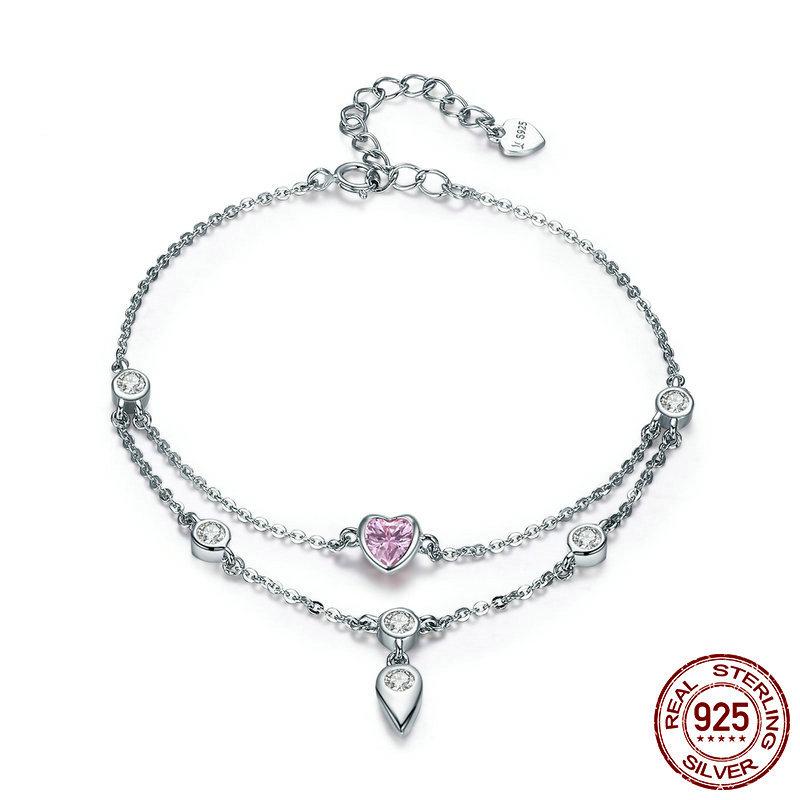 Original European and American Fashion Bracelet for Women Sweetheart S925 Pink Zircon Silver Bracelet
