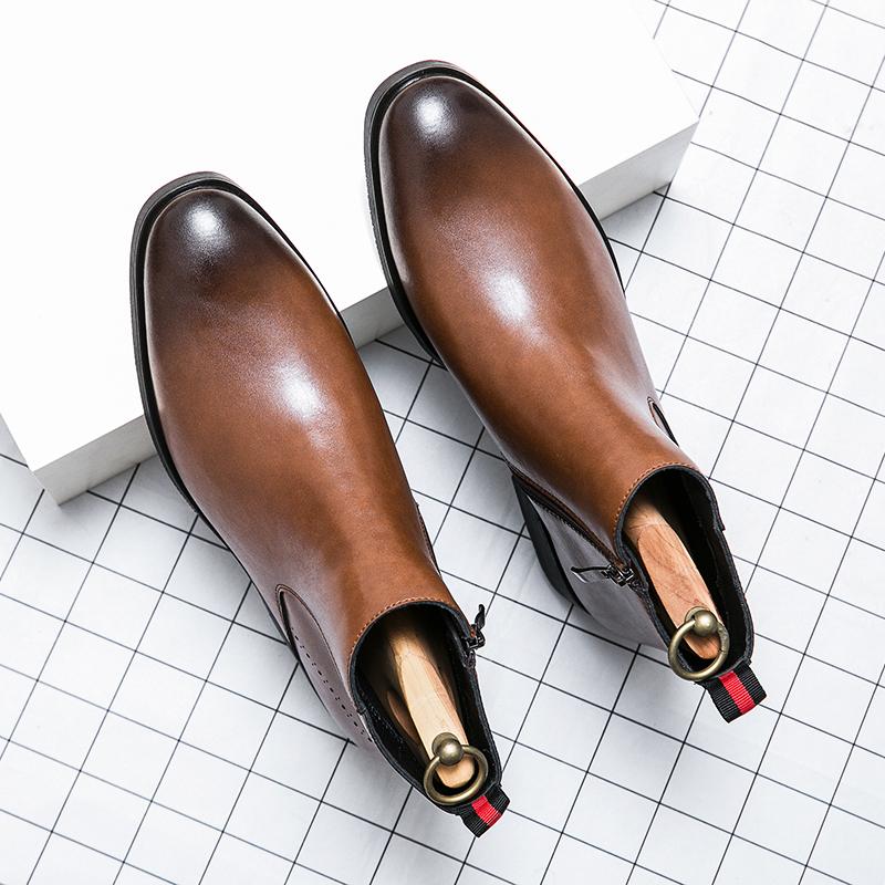 2024 New Mens Classic Ankle Boots Handmade Genuine Leather High Top Dress Shoes Casual Business Zipper Motorcycle Boots for Men