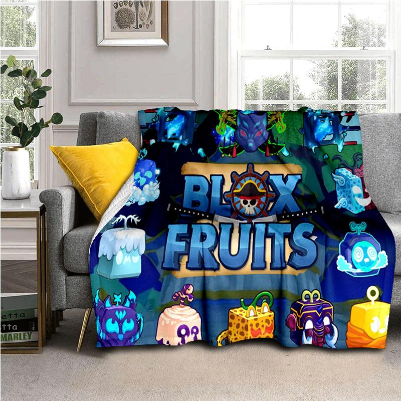 HD B-Blox Fruit 3D Cartoon Game Gift Blanket,Soft Throw Blanket for Home Bedroom Bed Sofa Travel Picnic Office Cover Kids