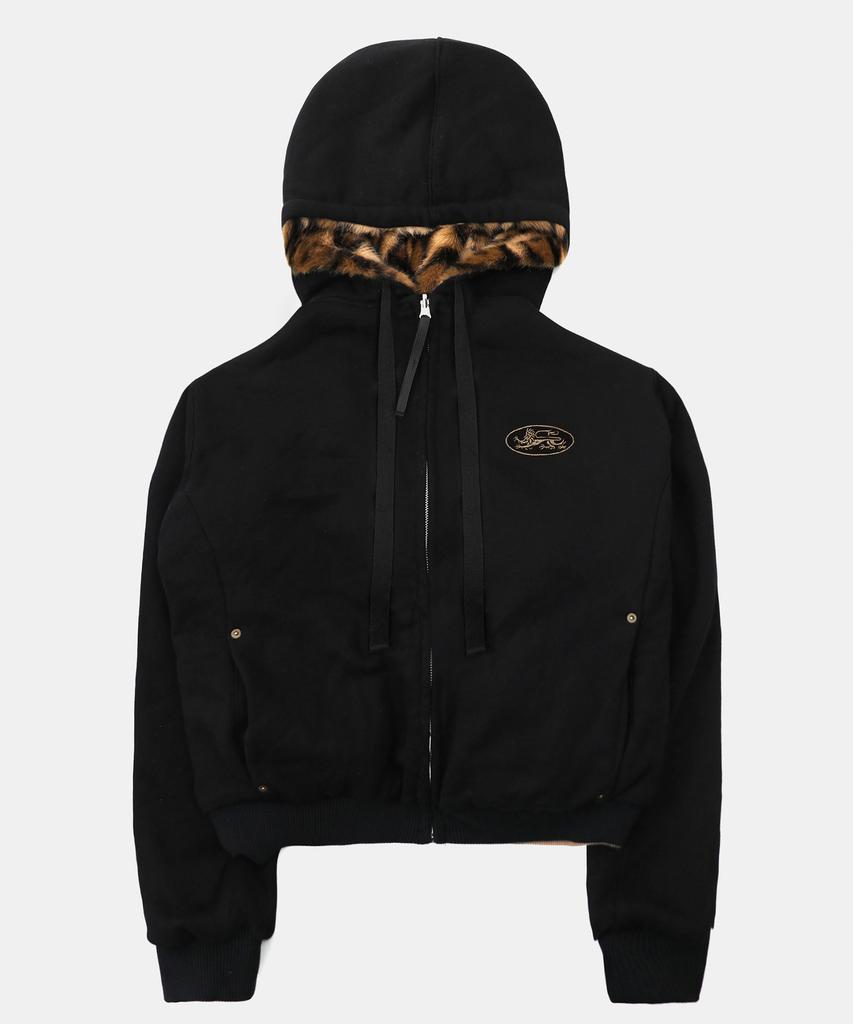Badblood Mystic 11 Reversible Fur Hooded Jacket - Black/Brown Leopard
