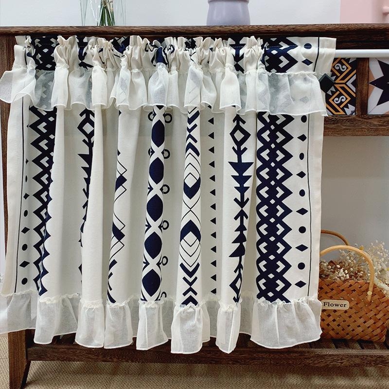 Embroidery Leaves Short Kitchen Curtain with Lace Design for Small Window Rod Pocket Vintage Cafe Tier Curtain Panels for Cabinet Door