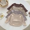 2025 Spring Bamboo Cotton Long Sleeve T-shirt for Kids, Ages 0-5, Solid Color, Korean Style Top for Baby Boys