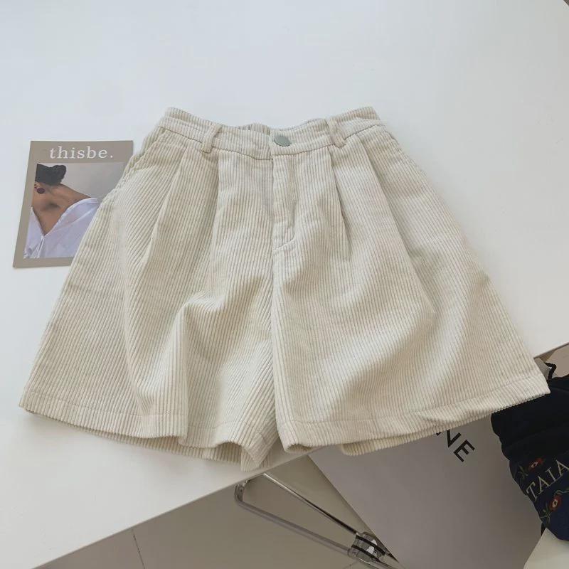 2025 High Waist Black Corduroy Wide Leg Shorts for Women