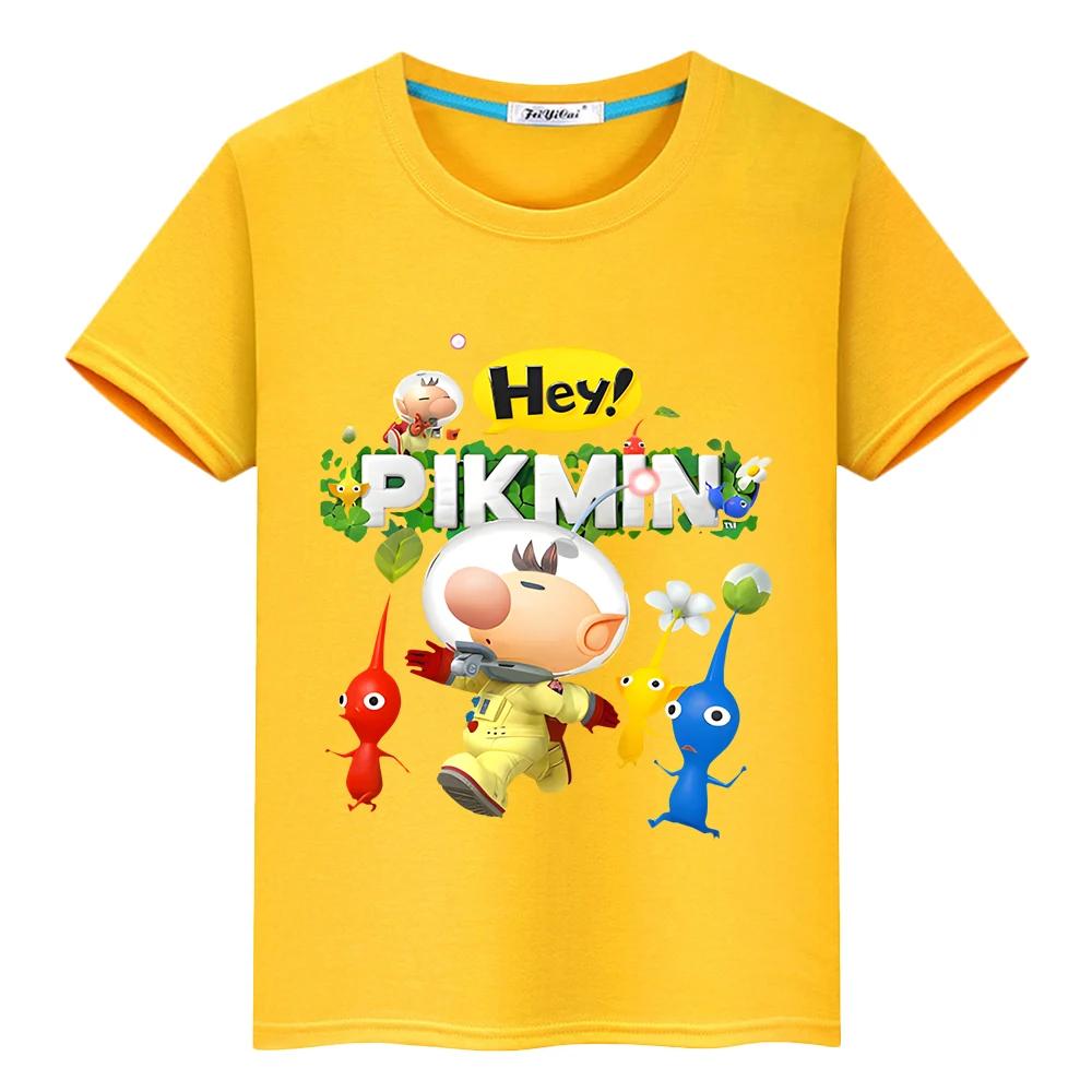 Pikmin Cartoon Print Reines Baumwoll Freizeit Kurzarm T-Shirt für Jungen und Mädchen