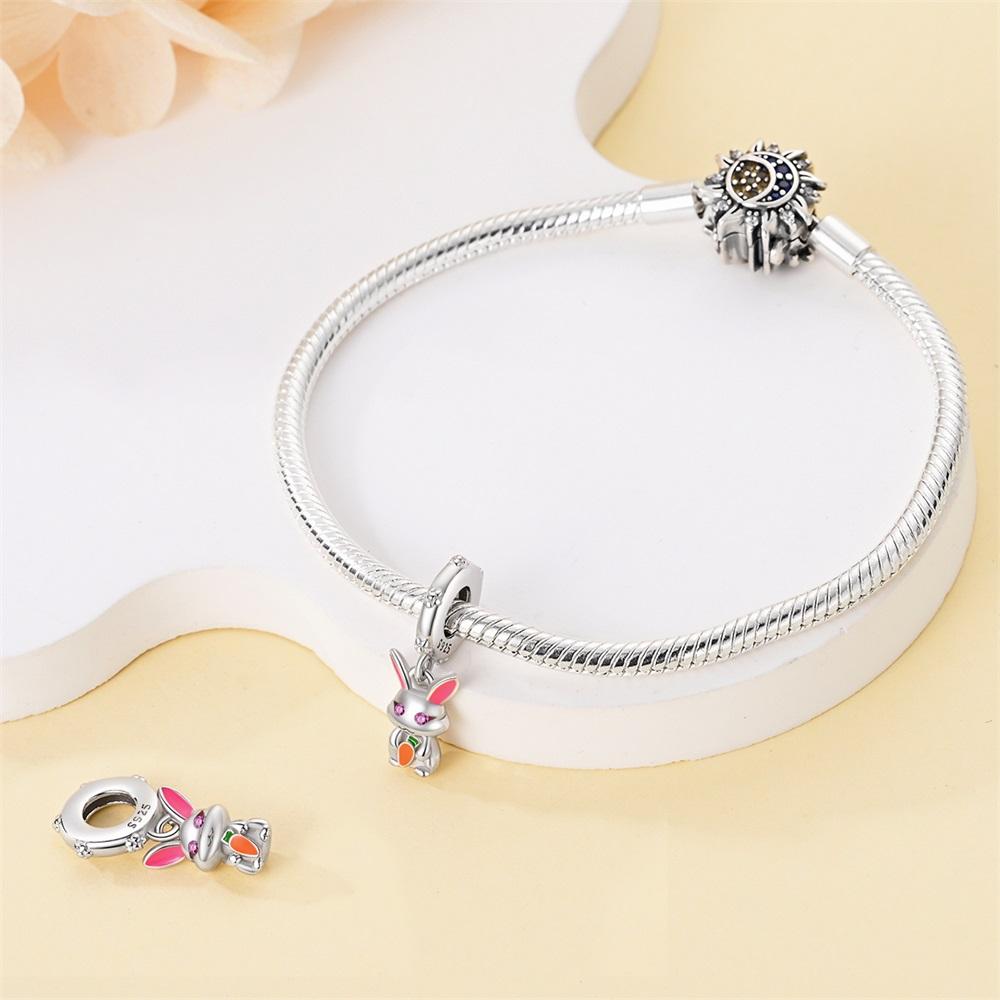 Authentic copper Charm Bead Charms Luxury Cartoon Pink Carrot Rabbit Bead Charms Compatible With Bracelets Diy Women Making Delicate Gift