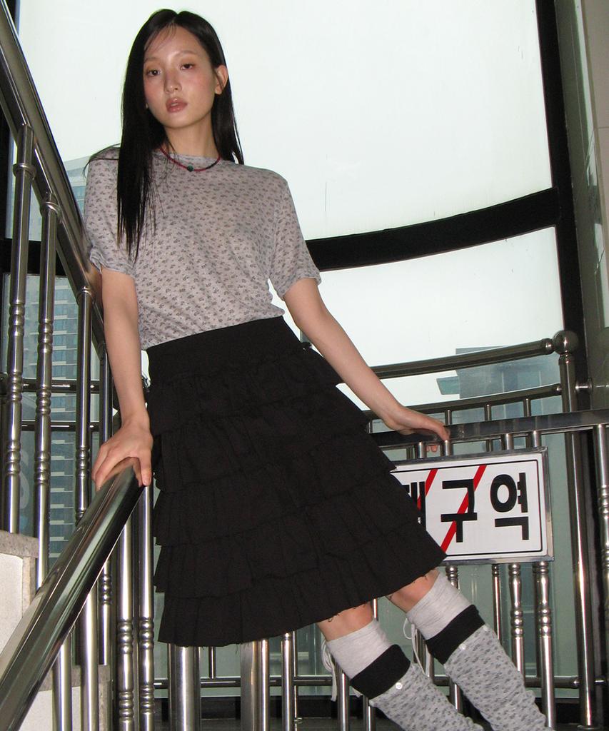 Ronron Cancan Tiered Midi Skirt Black