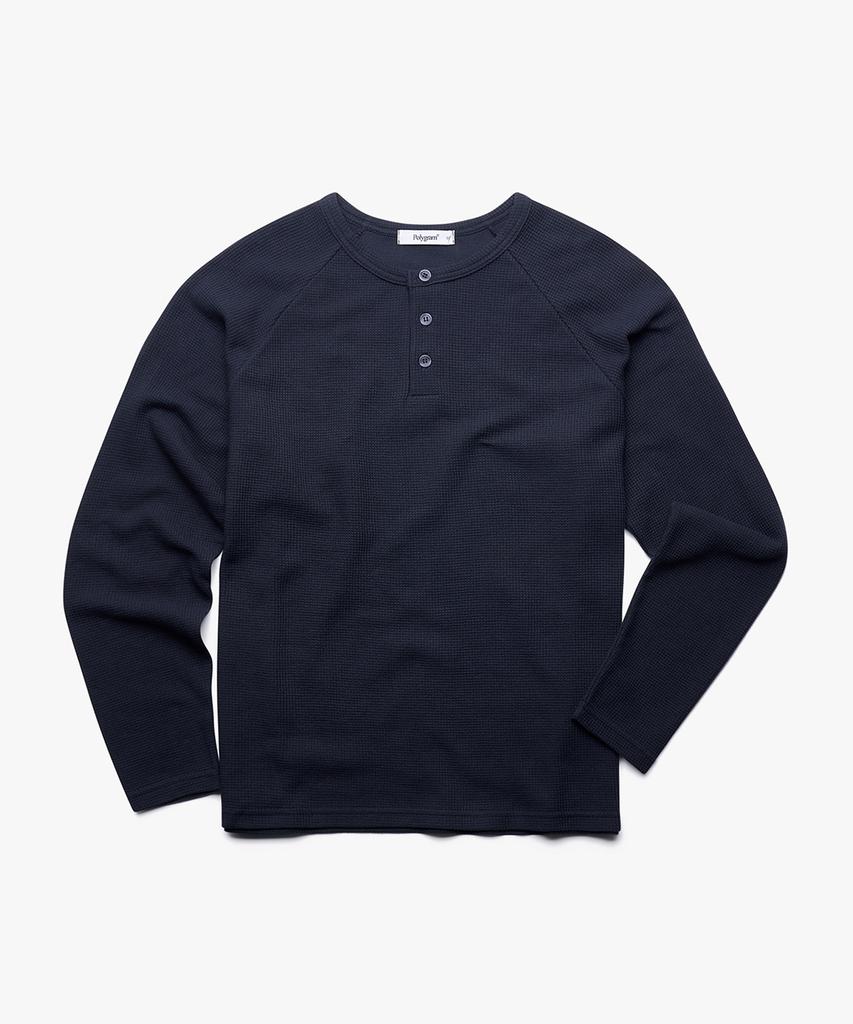 POLYGRAM Waffle Raglan Henley Neck Long Sleeve - 5 Colors