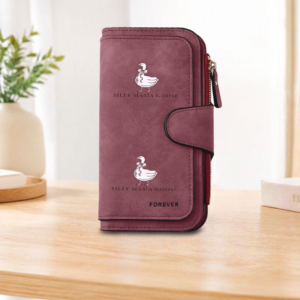 Bowknot goose print long zipper wallet large capacity card holder unisex clutch bag stylish zippered coin purse suitable for daily use perfect gift