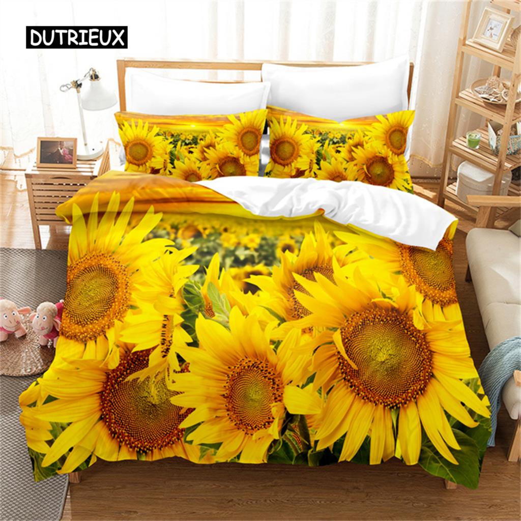 Sunflower Bedding Set Yellow Flowers Duvet Cover Botanical Quilt Cover for Girls Women Bedroom Decor