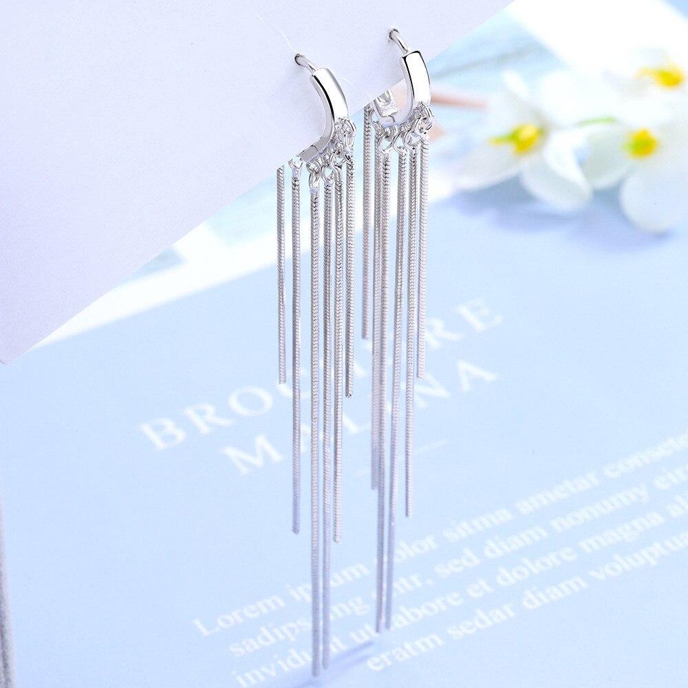 925 Sterling Silver Tassel Long Chain Drop Earrings for Women Jewelry Accessories Pendientes Eh815
