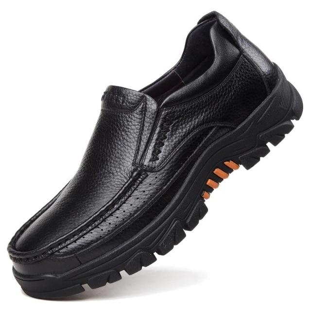 Business Genuine Leather Men Shoes Slip On Loafers Casual Leather Shoes Comfortable Quality Flats Men Shoes Winter Moccasins