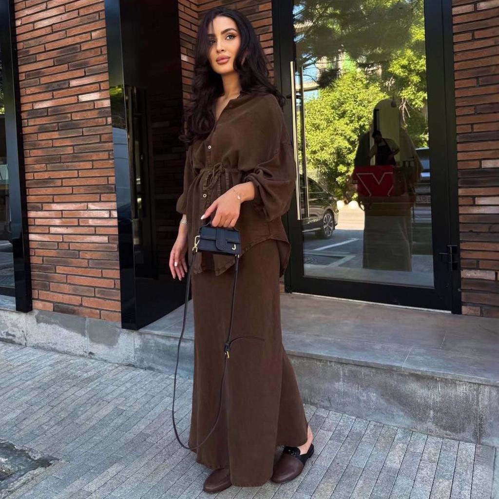 2025 Autumn/Winter European & American Fashion: Women's Loose Fit Denim Coat and Tie Shirt Set