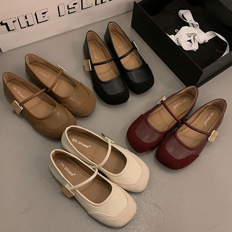 One-word buckle retro Mary Jane shoes 2025 autumn new shallow mouth flat-soled grandma shoes versatile ladyshoes