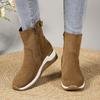 Women's Wide Width Suede Wedge Ankle Boots - Side Zipper Chunky Heel Boots for Fall, Slender Fit Platform Fashion Boots