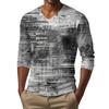 Men's V-neck Casual Fashion Printed Long-sleeved T-shirt Top
