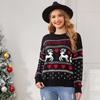 Women's Fall/Winter Christmas Sweater, Women's Pullover Round Neck, Loose Slouchy Fawn Jacquard Knit