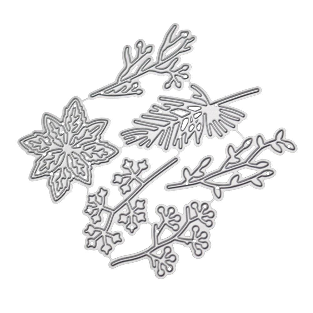 Kwiaty Liście Gałęzie Ramka Metalowy Srebrzysty Szablon Wytłaczanie Wykrojniki Do DIY Scrapbooking Papierowy Album Karty Robienie
