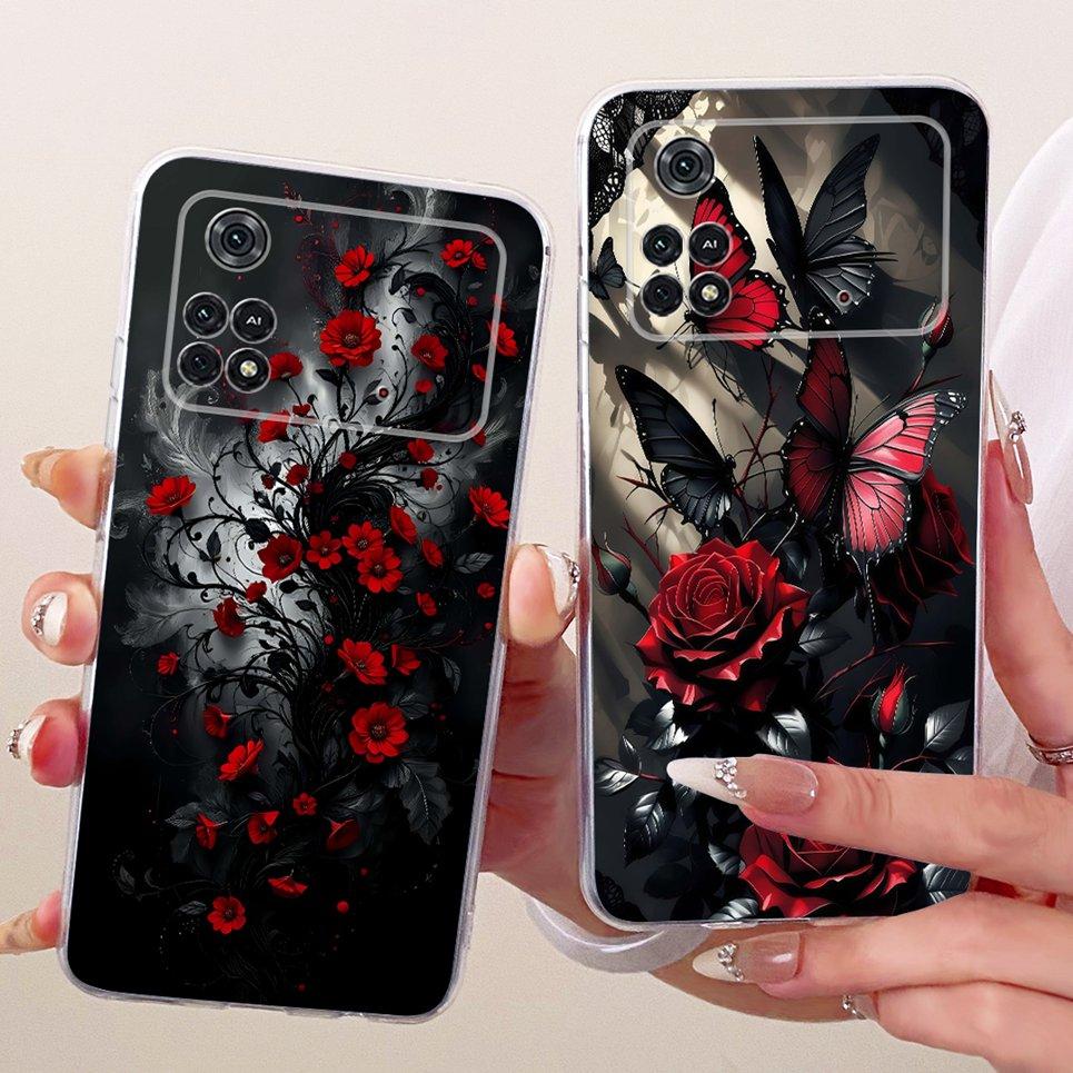 Luxus Blume Schmetterling Schleife Muster Hülle Für Xiaomi Poco M4 Pro 4G 5G Rückseite Klare Weiche Silikon Handyhülle Für PocoM4