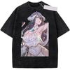 Summer Overlord Albedo Anime Washed T Shirt Vintage Y2k Men Clothing Summer Casual Short Sleeve Pure Cotton Tees Tops