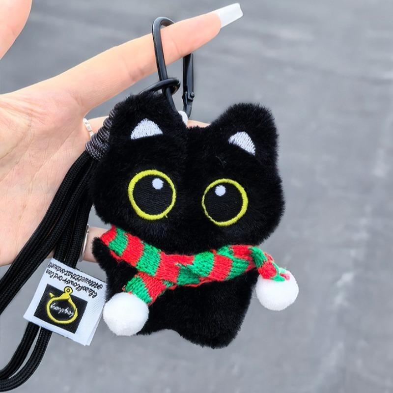 Süße Schwarze Kätzchen Plüsch Schlüsselanhänger Weiche Kawaii Katze Plüschtier Puppe Anhänger Auto Schlüsselanhänger Kätzchen Spielzeug Spielsets Puppe für Freunde Geburtstagsgeschenk Geschenke