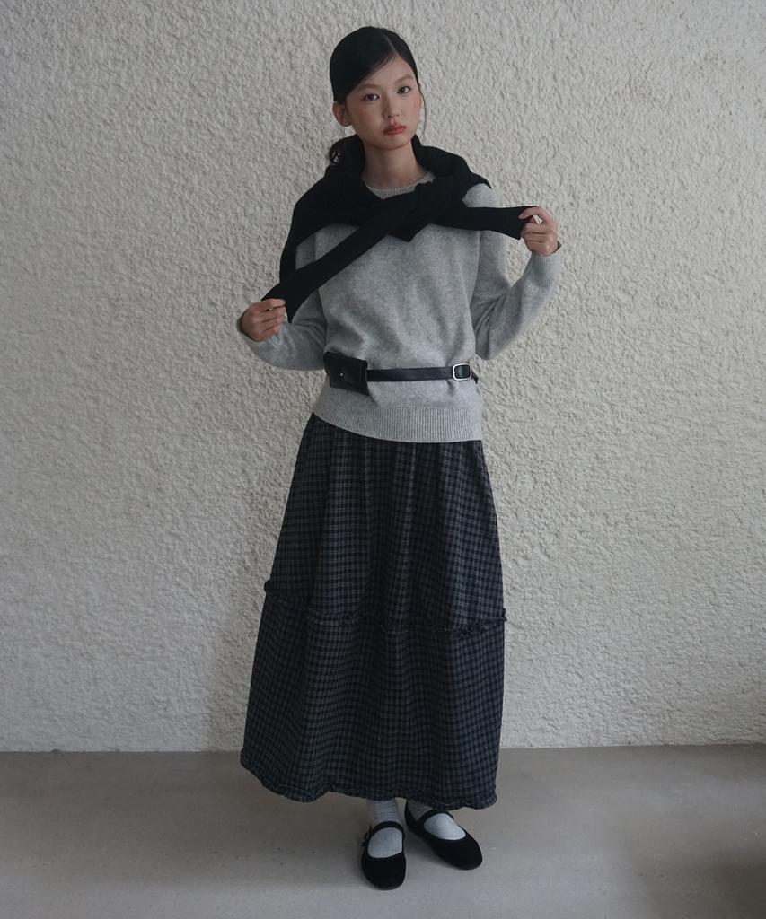 Mood Inside Woman (Woman) Check Frill Long Skirt_Black
