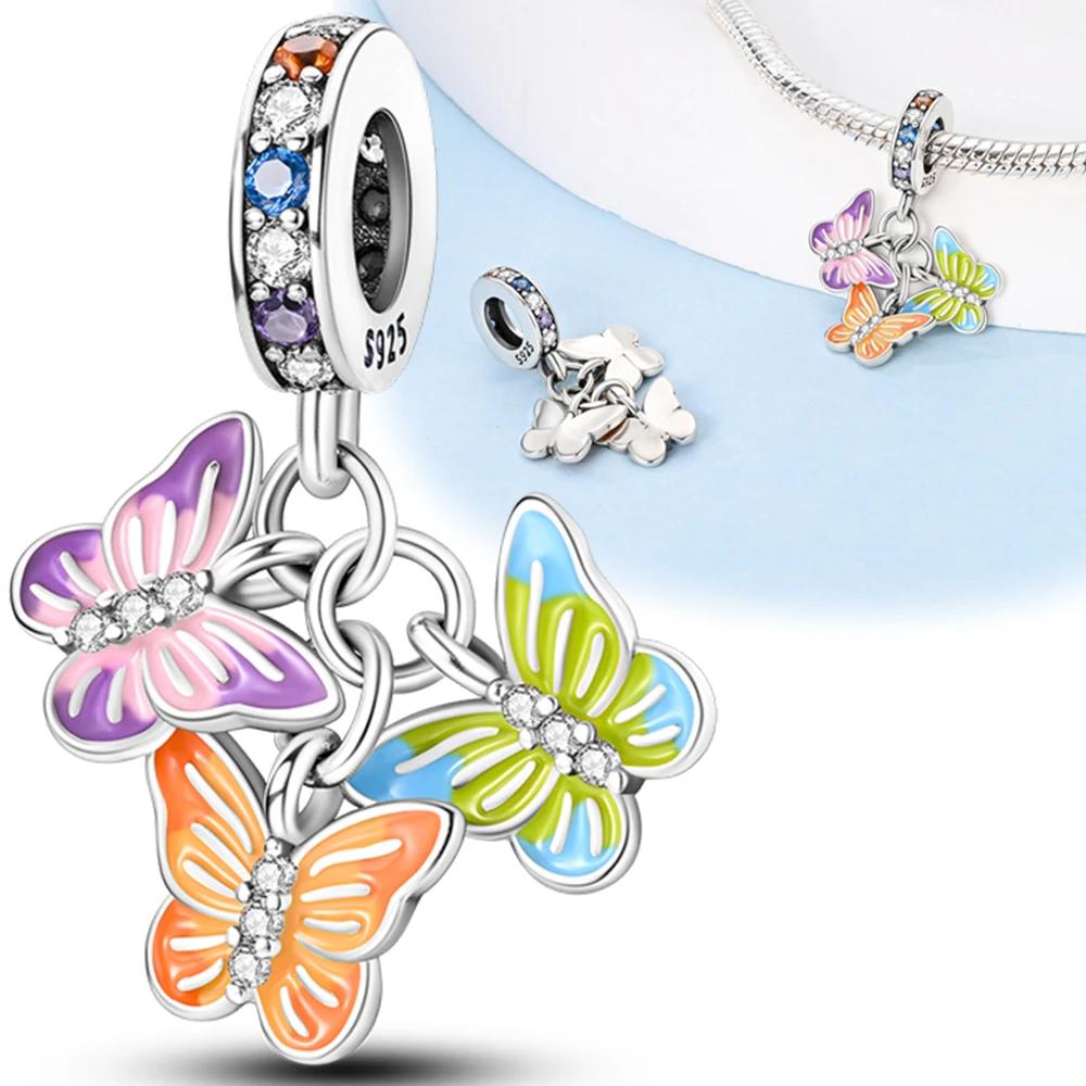 Copper Colorful Butterfly Tassel Charm Pendant Bead Charms Compatible With Copper Authentic Bracelets for Women Jewellery Making