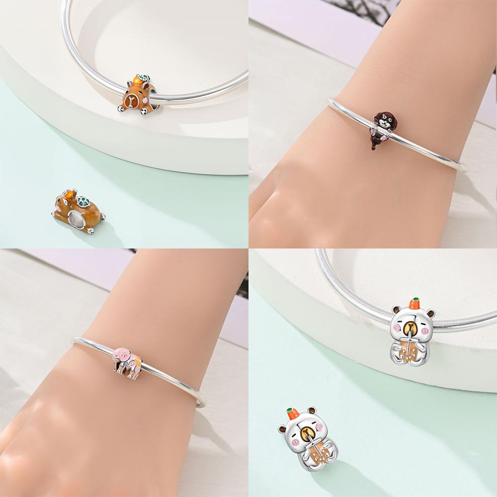 Charm Bead Components Copper Metal Authentic Original Brown Pufferfish Elephant Flowers Cat Animal Dog Bead Components Compatible With Bracelet High