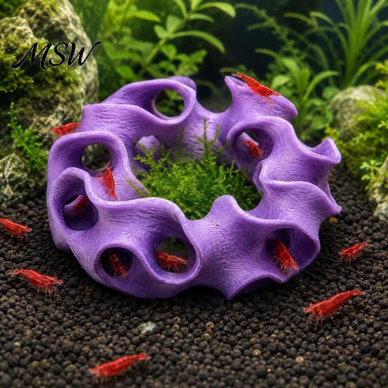 Fish Tank Decorative Ornaments 3D Printed Aquarium Hideout Cave, Wavy Hollow Ring Shrimp Shelter, Landscape Accessories Breeding Hiding Hole