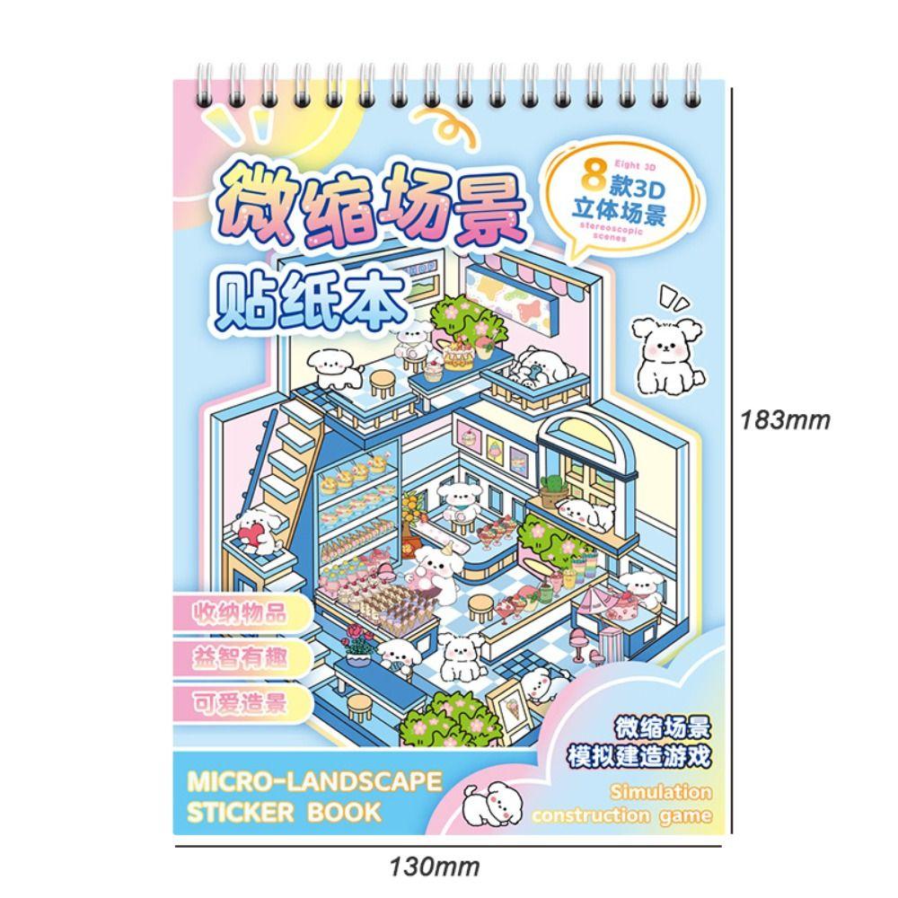 New Cartoon 3D Landscape Sticker Book PET DIY Cabin Scene Pocket Sticker Miniature House Sticker Cabin Scene for Kid