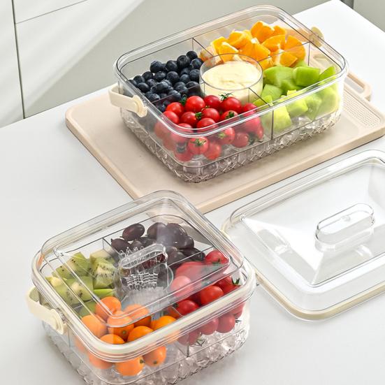 Servírovací tác s 5 přihrádkami Víko Dvoustěnný podnos na led Ovoce Zelenina Krevety Koktejly Párty Talíř s předkrmy Servírovací podnos na svačiny