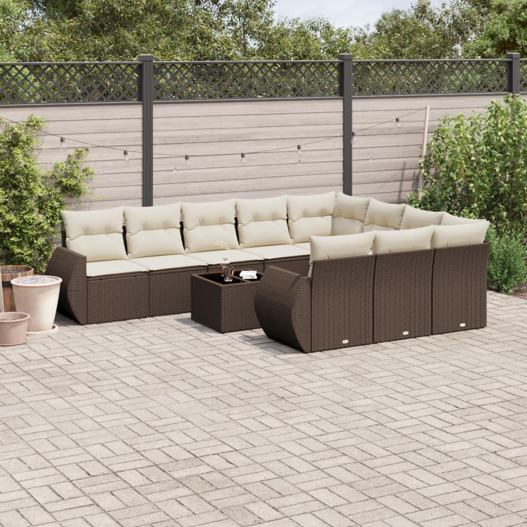 Vidaxl 11-Cz. Garden Furniture Set With Cushions, Brown, PE Rattan