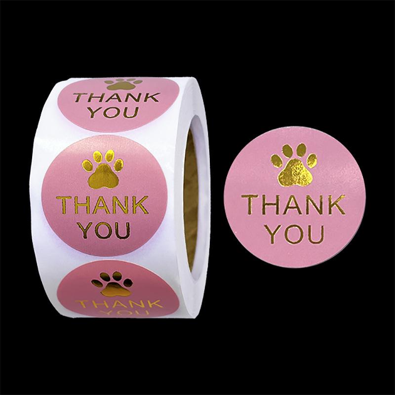 Round Cat Paw Pink & Black Cowhide Thank You Stickers - Hot Stamping Adhesive Seals