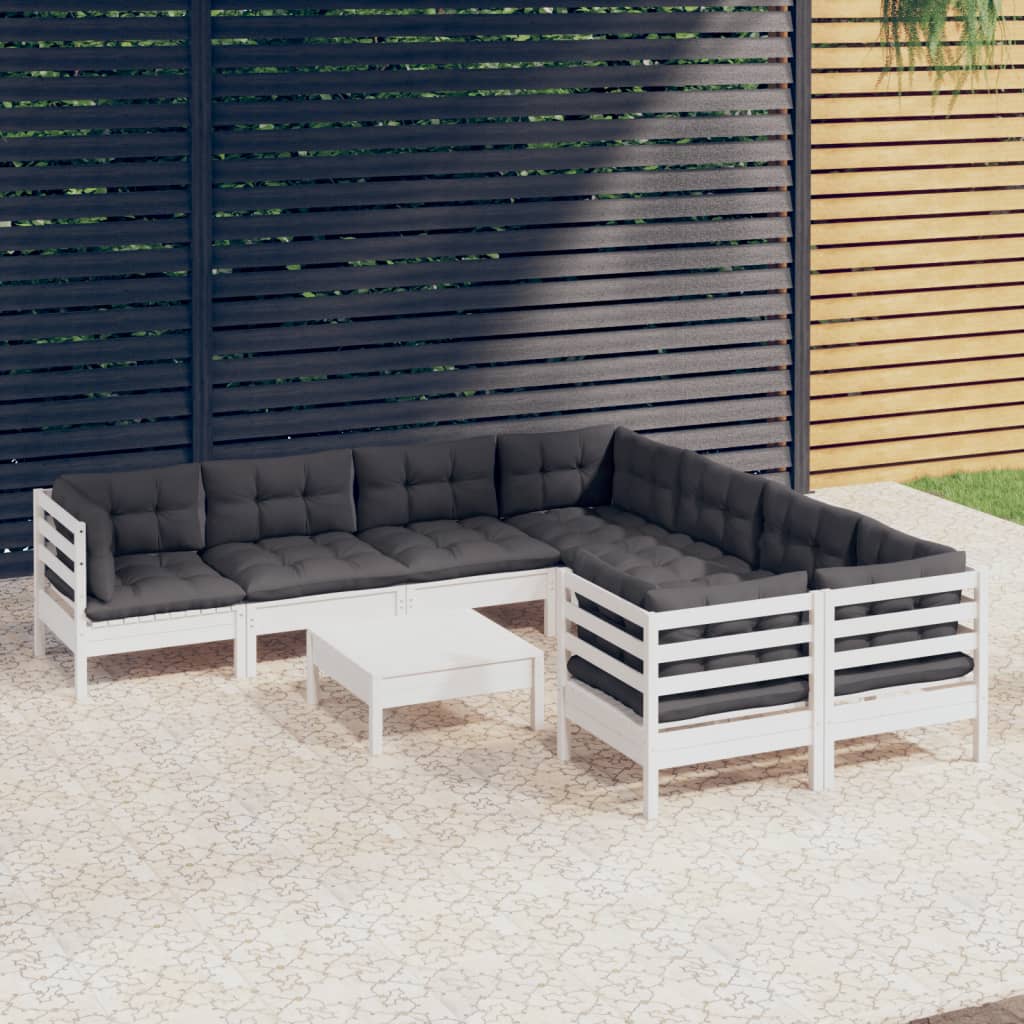 Vidaxl 9-Cz. Garden Lounge Set, With Cushions, White Pine