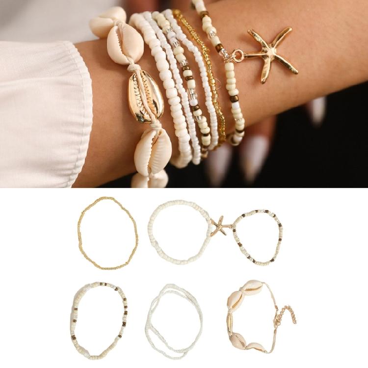 7Pieces Handmade Ocean Bead Bracelet Set Party Jewelry Chain Wristband Resin and Shell Texture for Party and Celebration