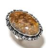 Fossil Coral Gemstone 925 Sterling Silver Gift Jewelry Ring Size 7