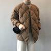 2025 Winter Women's Loose Diamond Pattern Round Neck Short Down Cotton Jacket - College Style