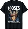Camiseta Graciosa de Moisés para Mujer Humor Cristiano Evangelio Bíblico Impresión en Nube de Datos Unisex Algodón Top de Verano Fresco Transpirable Camisa Casual