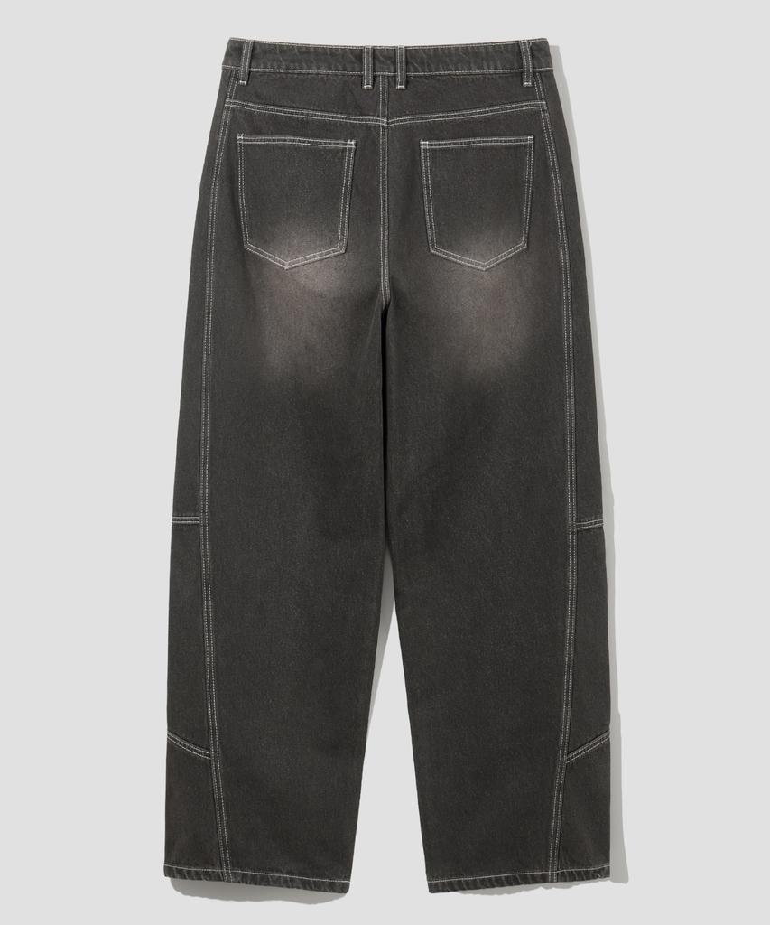 AGOD Curved Wash Cut-Out Wide Denim Pants [Dust Black]