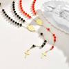 Roestvrij Staal Maagd Maria Rozenkrans Kruis Ketting voor Vrouwen, Lange Ketting met Kristallen Kralen, Religieuze Katholieke Cadeaus
