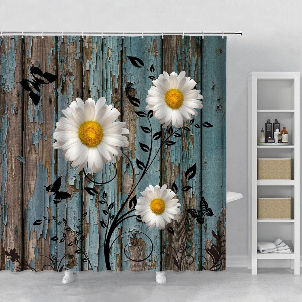 Flower Shower Curtain Set Orchid Teal Rose Plant Floral Leaves Print Bathroom Decor Fabric Bath Curtain Bathtub Accessories Hook